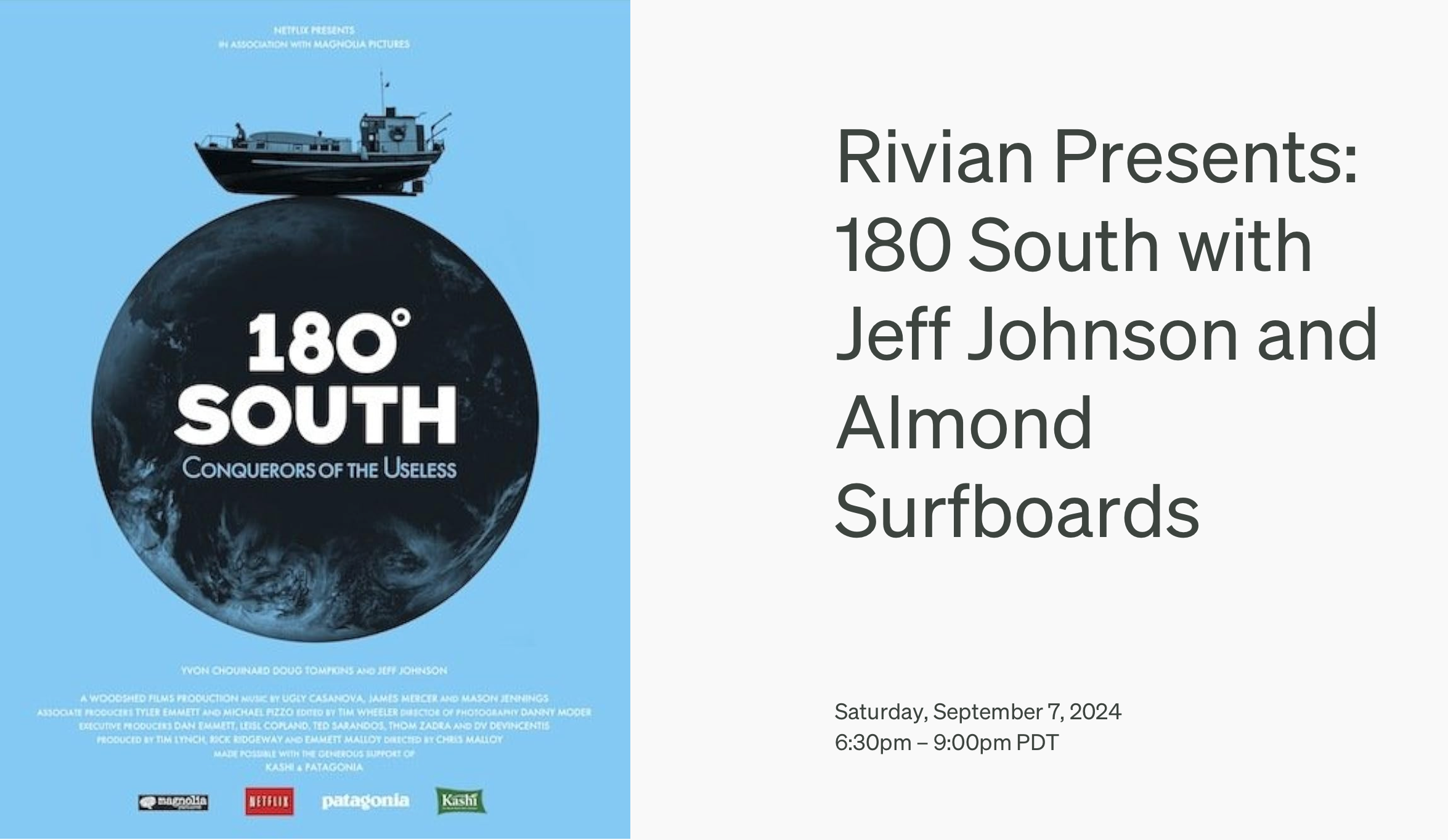 180 Degrees South | Saturday, September 7